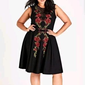 City Chic Women's Black Rose Dress, NEW WITH TAGS
